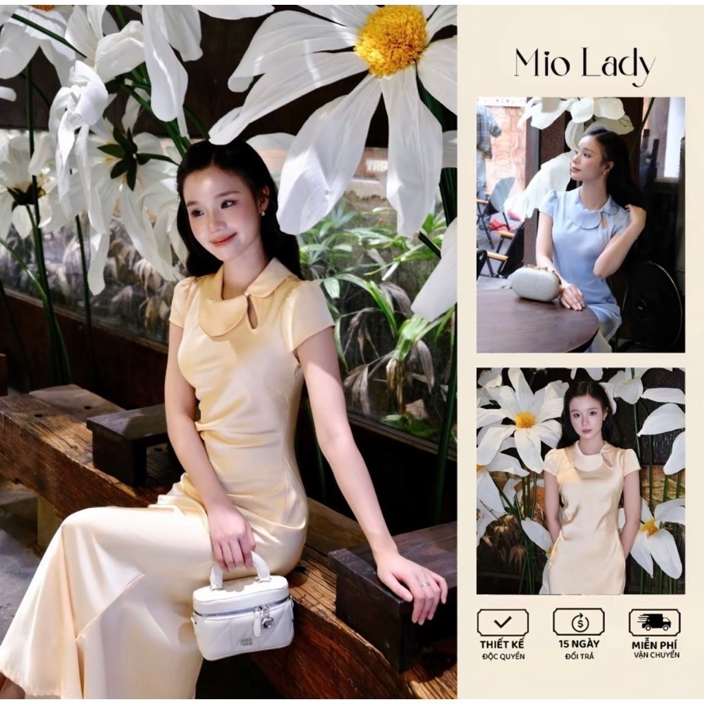 Váy lụa hàng châu cổ sen dáng dài đuôi cá, thanh lịch, mềm mại, tôn dáng chuẩn - Mio Lady