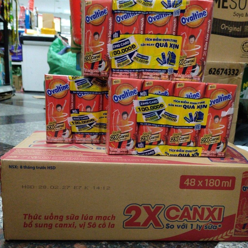 (HỎA TỐC)OvanltineThùng 48 hộp thức uống sữa lúa mạch Ovaltine X2 Canxi (180ml)