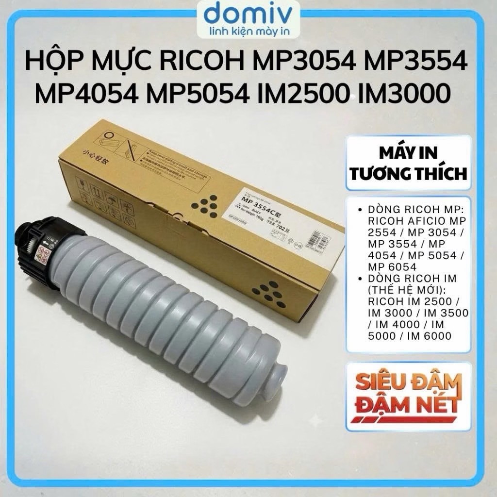 Hộp Mực Ricoh MP3054 MP3554 MP4054 MP5054 IM2500 IM3000 IM4000 In Đậm Nét Sạch Nền MIVDO