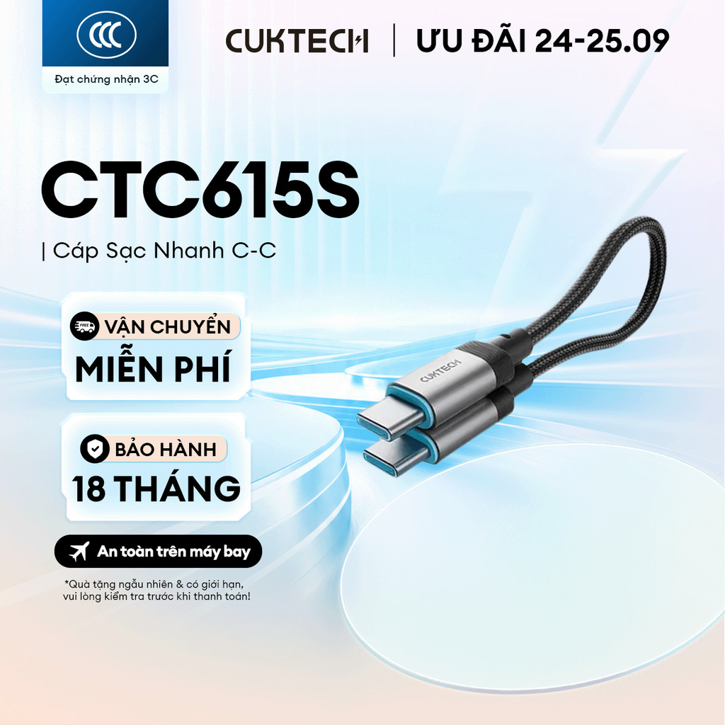 Cáp Sạc Nhanh CUKTECH CTC615S C-C | Công Suất Sạc Max 240W | Truyền Dữ Liệu 480 Mbps | Bảo Hành 18 Tháng