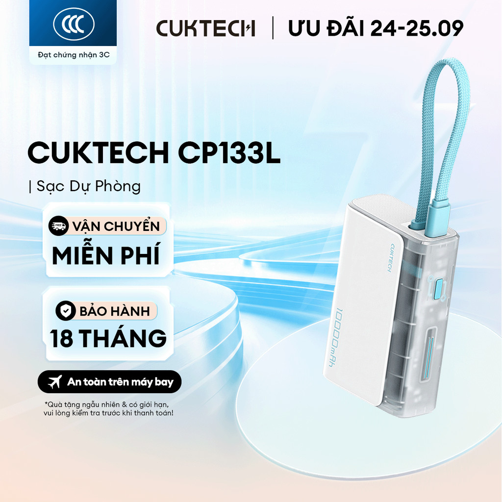 CUKTECH CP133L Sạc Di Động Kèm Cáp | Sạc Nhanh 33W Max | Dung Lượng 10.000mAh | Bảo Hành 18 Tháng LPB100