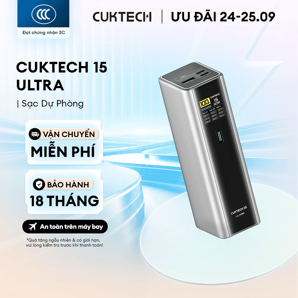 CUKTECH 15 ULTRA Sạc Di Động 2C1A | Công Suất 210W Max | Dung Lượng 20.000mAh | Bảo Hành 18 Tháng PB200U