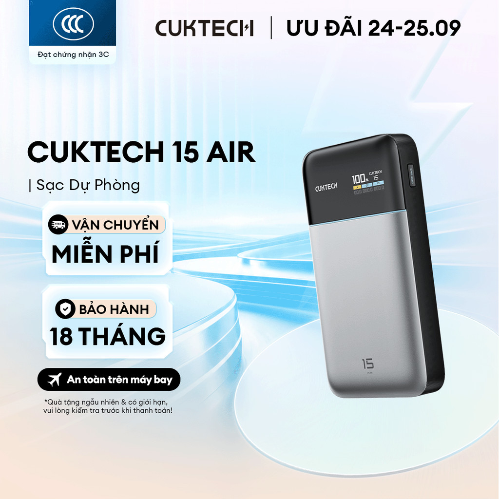 CUKTECH 15 AIR Sạc Di Động 2C1A | Công Suất 100W Max | Dung Lượng 15.000mAh | Bảo Hành 18 Tháng PB150S