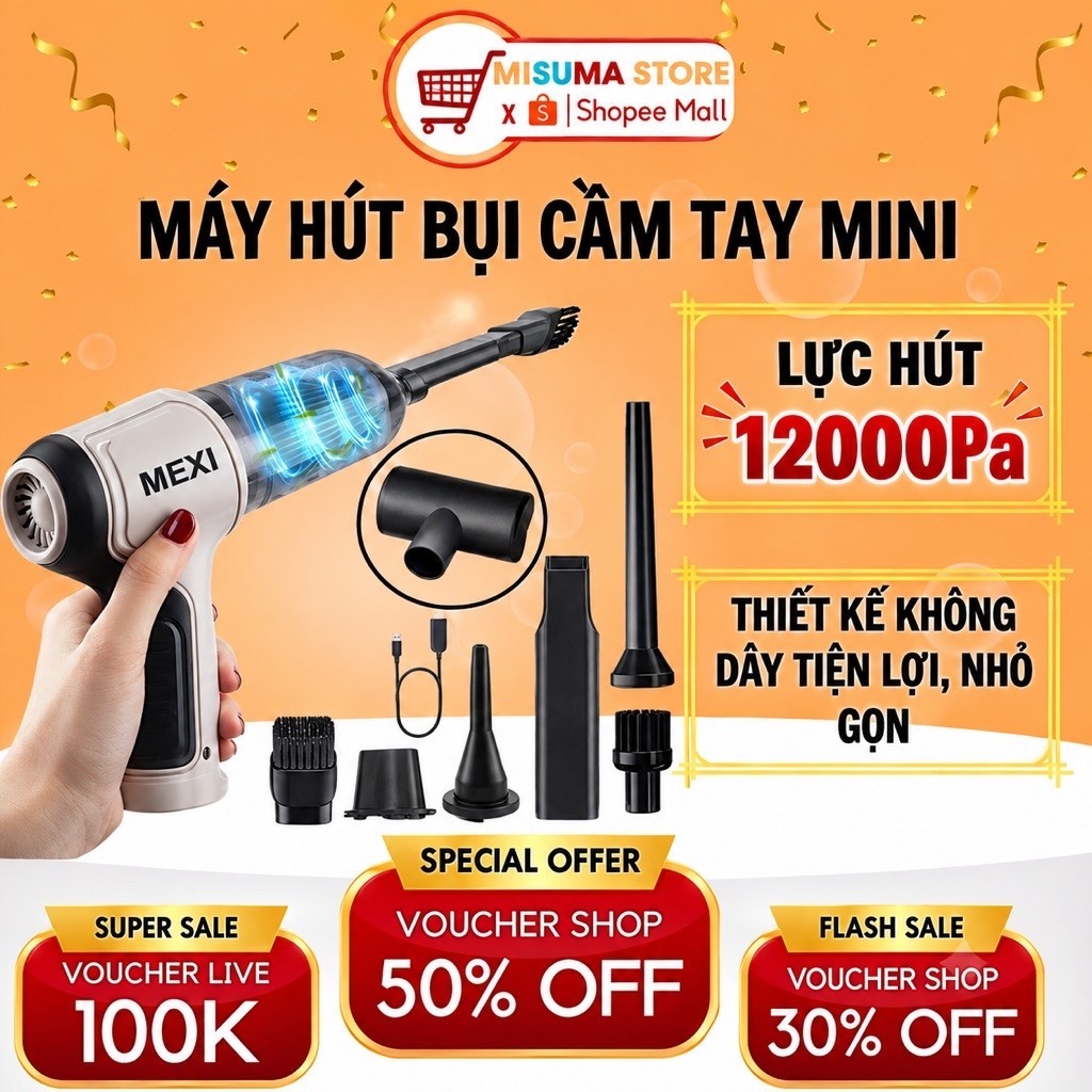 Máy Hút Bụi Mini Cầm Tay Không Dây MEXI Đa Chức Năng, Bộ Lọc HEPA Hút Mạnh…