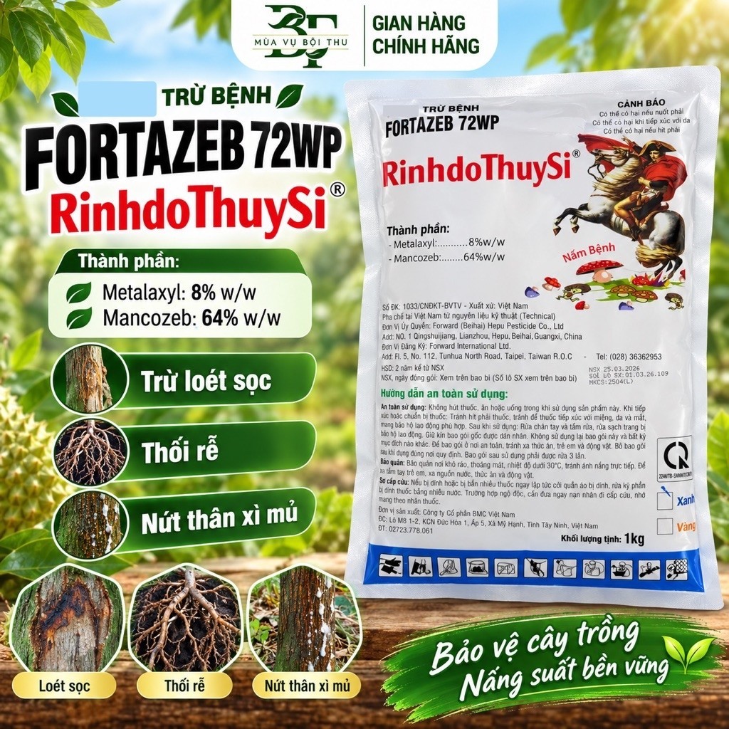 Nấm bệnh Rinhdo ThuySi (Metalaxyl+mancozeb)CHÍNH HÃNG phòng ngừa thán thư,nứt thân,phấn trắng,rỉ sắt