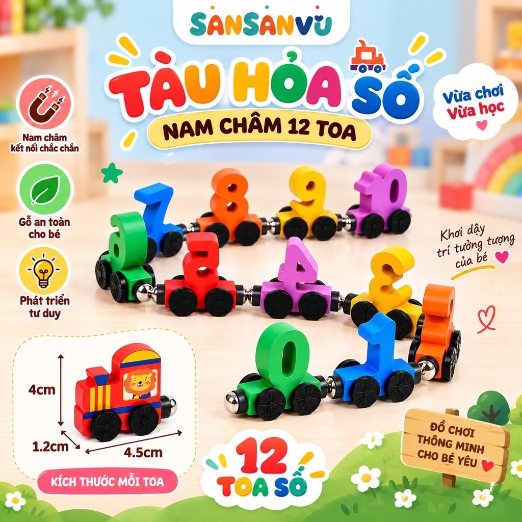 Tàu Hỏa Nam Châm Giáo Dục Sớm Cho Bé – Bộ Đồ Chơi 12 Toa Giúp Kích Thích Trí…