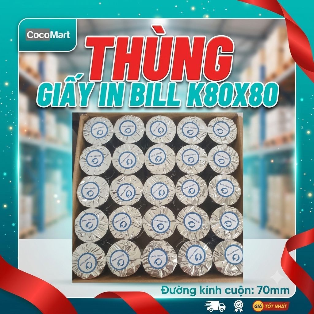 Thùng 50 cuộn k80x80 - giấy in bill k80x80 - giấy in k80x80