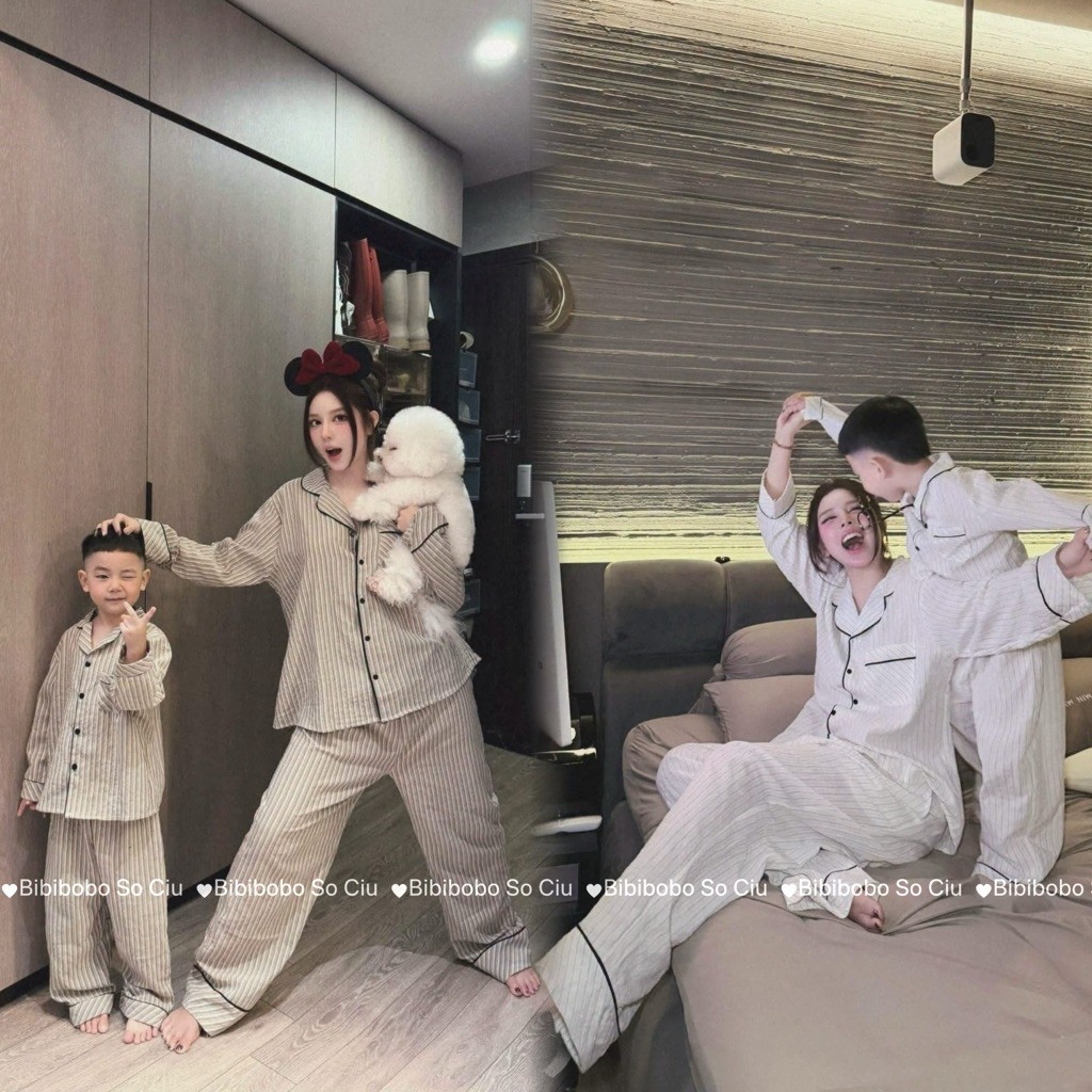 P390 – ( Form rộng )Bộ Pyjama Gia Đình Cotton Xốp Mềm Mát, Đồ Bộ Mặc Nhà Form Rộng Cho Bố Mẹ Bé – Bi