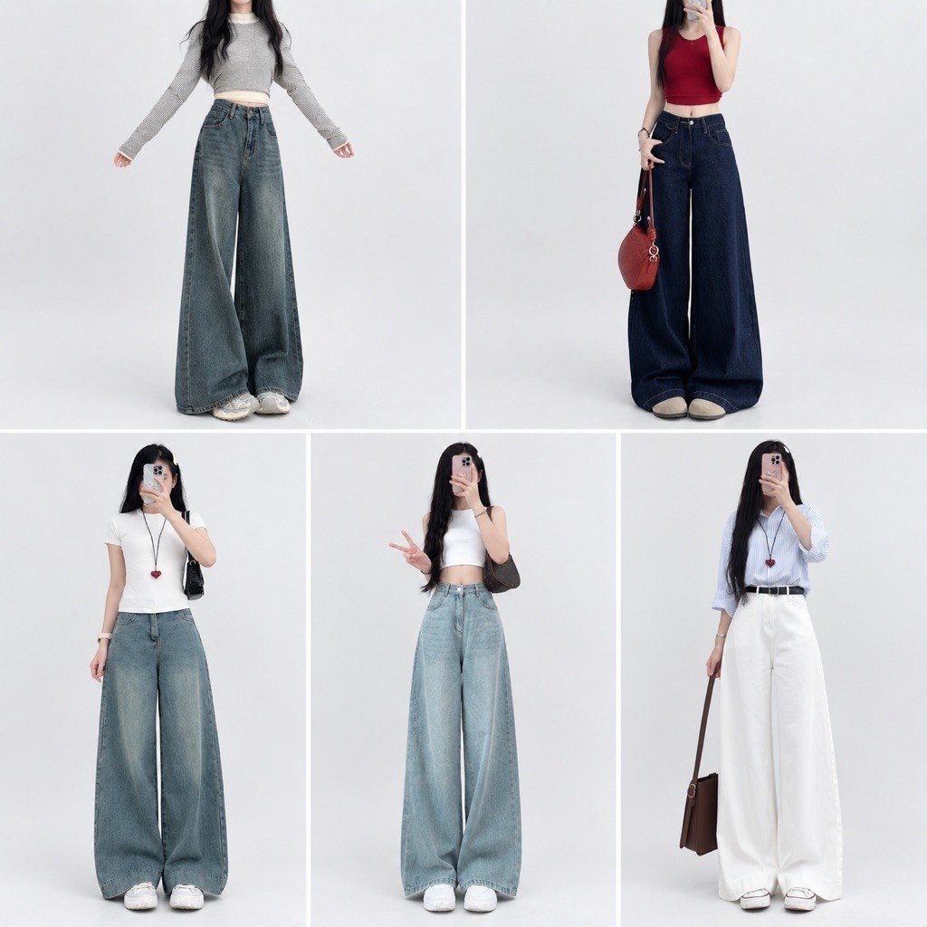 Quần jeans ống rộng trơn nhiều màu chất jeans mềm đẹp loại 1