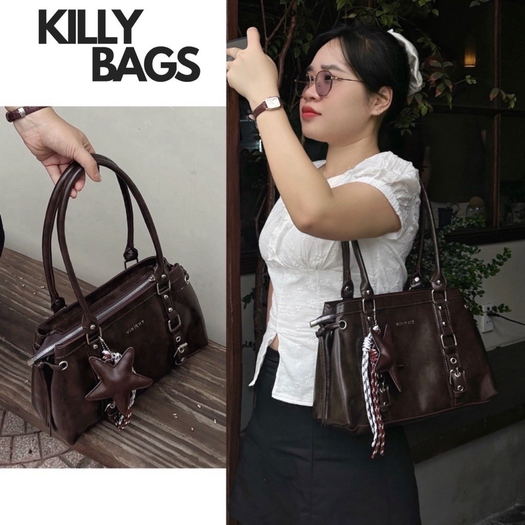 Túi xách nữ đeo vai cỡ lớn size 32cm kèm charm | Túi tote Hàn quốc trẻ trung