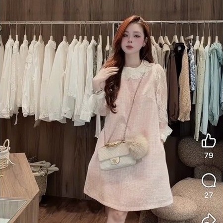 (NH CLOTHING) Váy dạ cổ bèo tay ren M11999 sm
