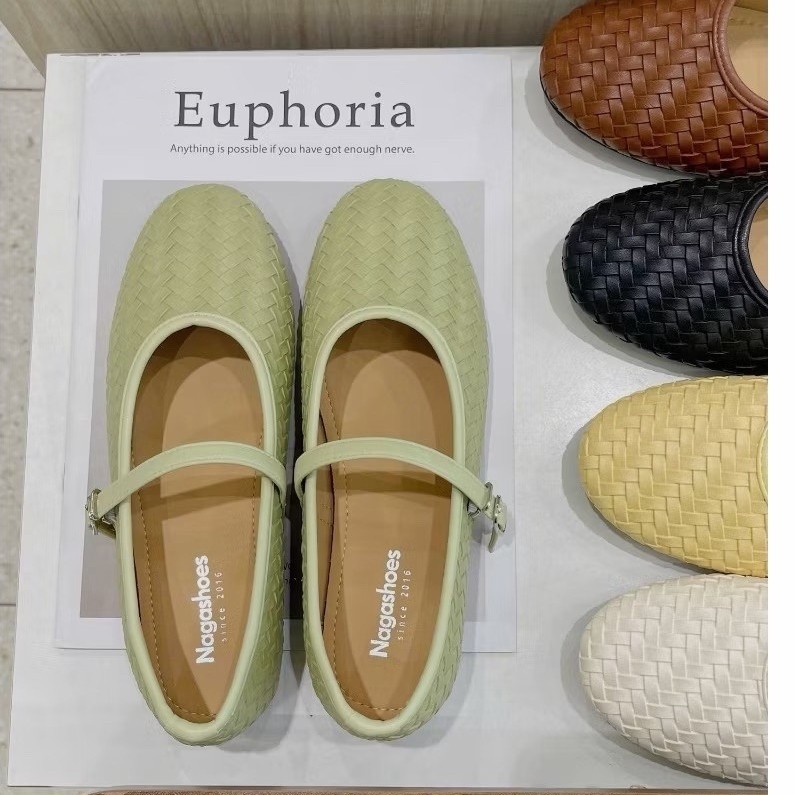 [Thanh lý] NAGASHOES - GIÀY BÚP BÊ MŨI TRÒN ĐAN DÂY PHỐI QUAI NGANG - SIZE 36
