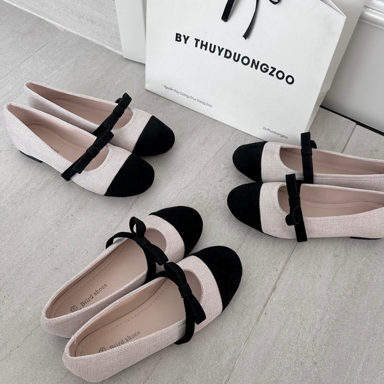 THUYDUONGZOO - ( Sẵn ) GIÀY BỆT NƠ NHUNG TIỂU THƯ MÀU BE CÓ SẴN