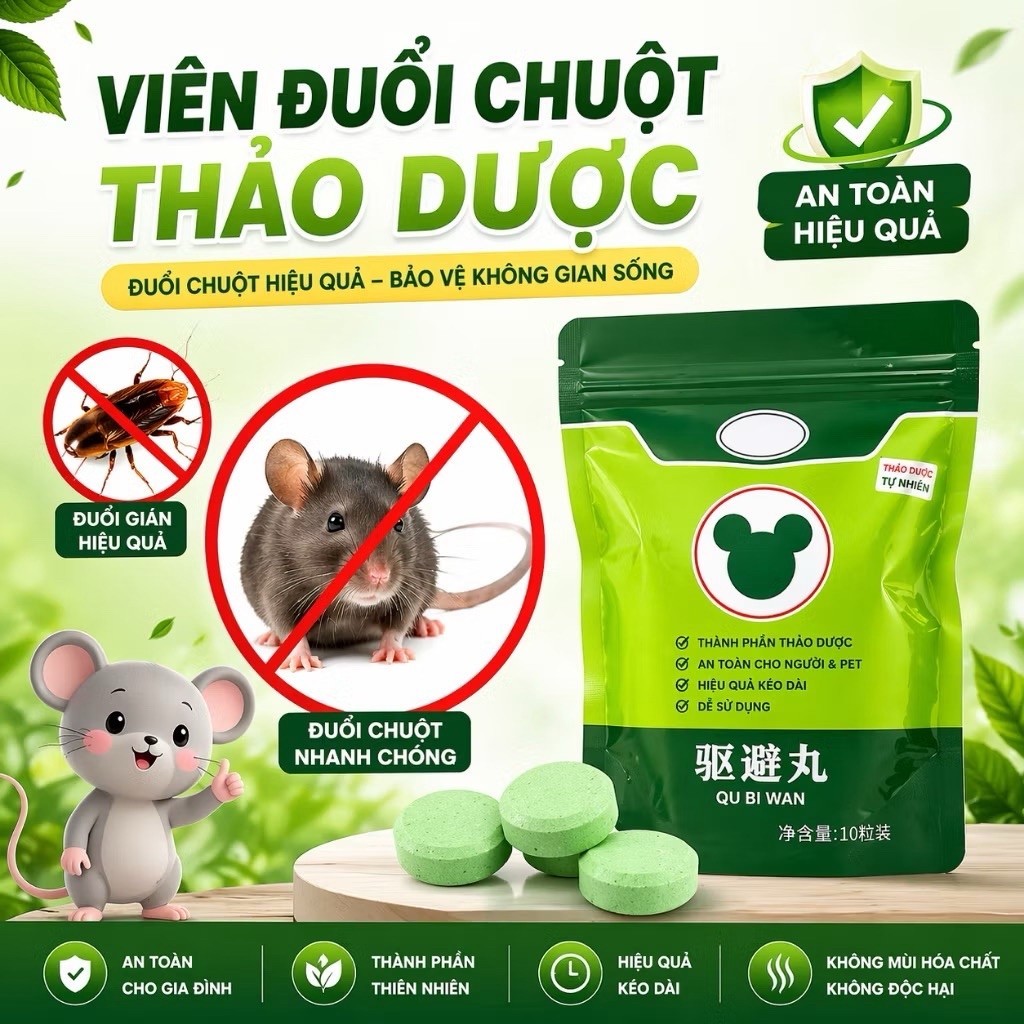 Túi 10 Viên Đuổi Chuột Băng Phiến, Viên Đuổi Chuột Siêu Mạnh, Viên Đuổi Chuột Thảo Dược An Toàn ,Đuổi Chuột