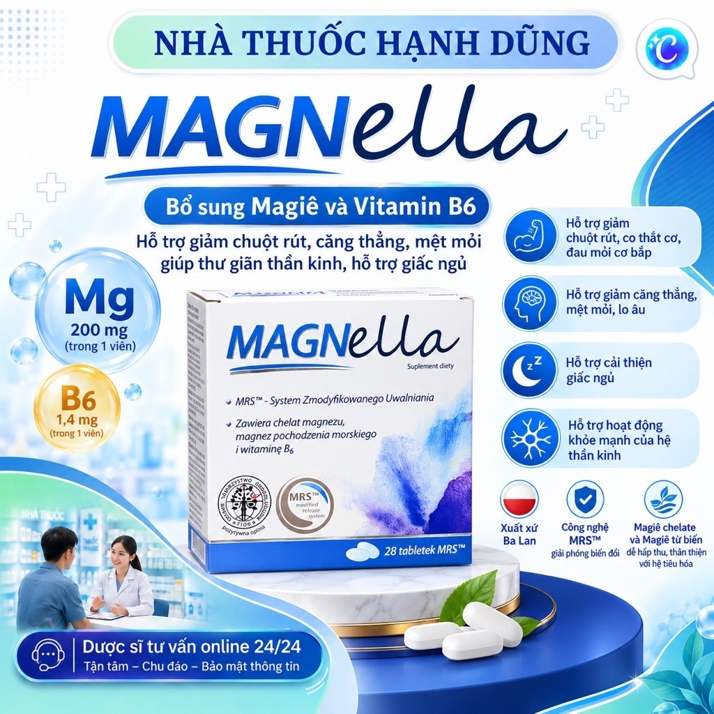 NTHD| MAGNELLA | Bổ sung Magie bisglycinate và Vitamin B6 cho trẻ em và người lớn, an toàn cho bà bầ