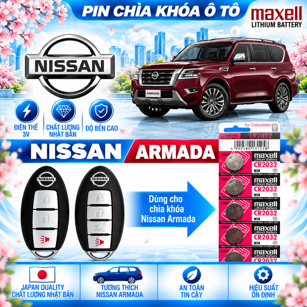 [1 vỉ 5 viên] Pin khóa xe dành cho NISSAN Amada 3V Maxell