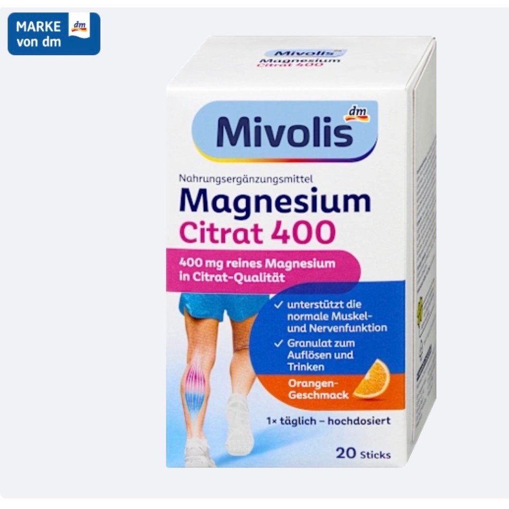 Magie citrate Mivolis Magnesium Citrat 400 dạng bột pha - nội địa Đức 20 gói