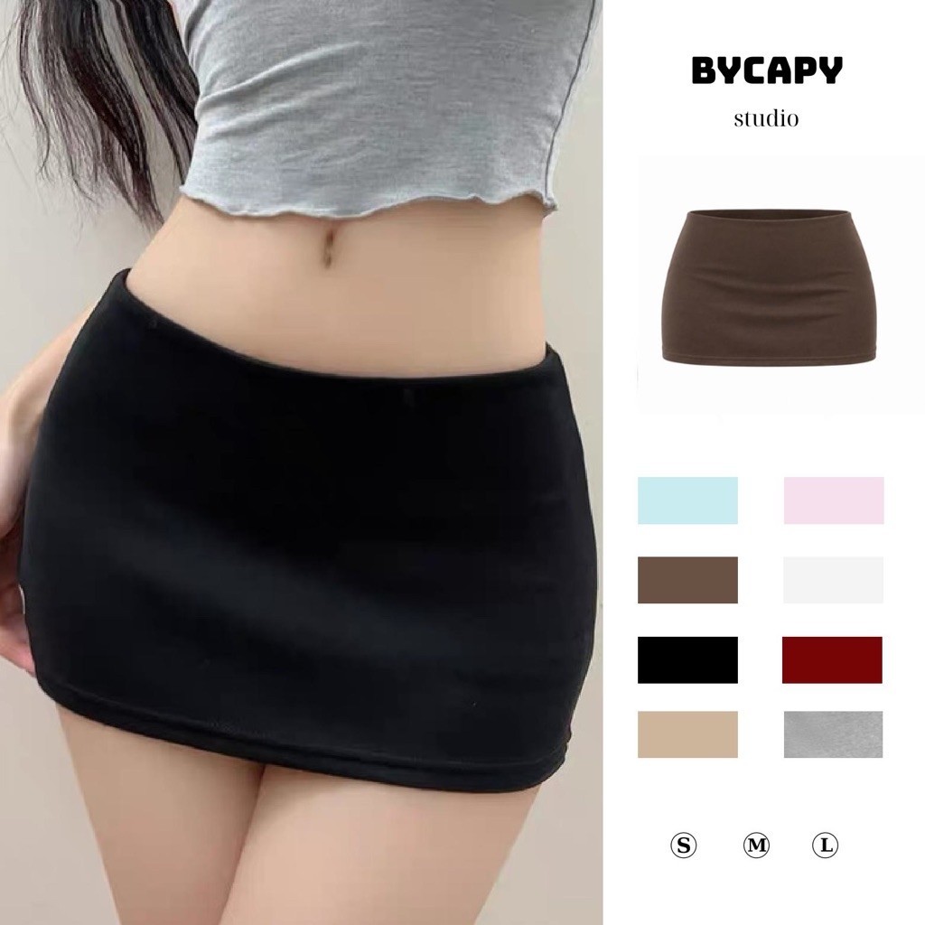 Chân Váy Nỉ Trơn Ngắn Chữ A Form Ôm Hack Dáng Có Quần Bảo Hộ - BYCapy