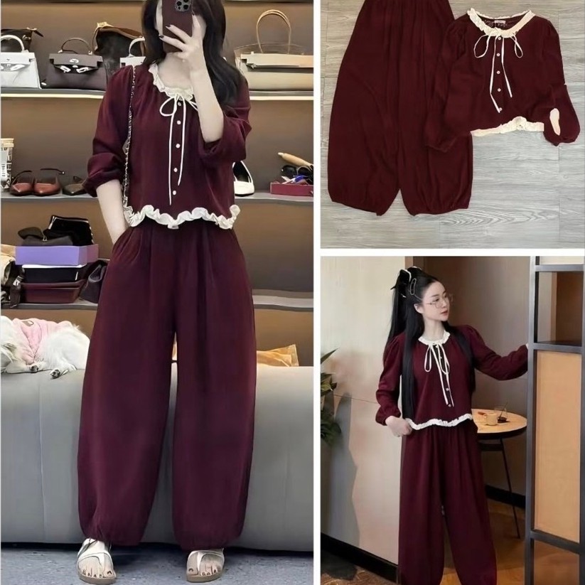 Set Bộ Nữ , Set Bộ Lông Thỏ Cổ Nhún Điệu