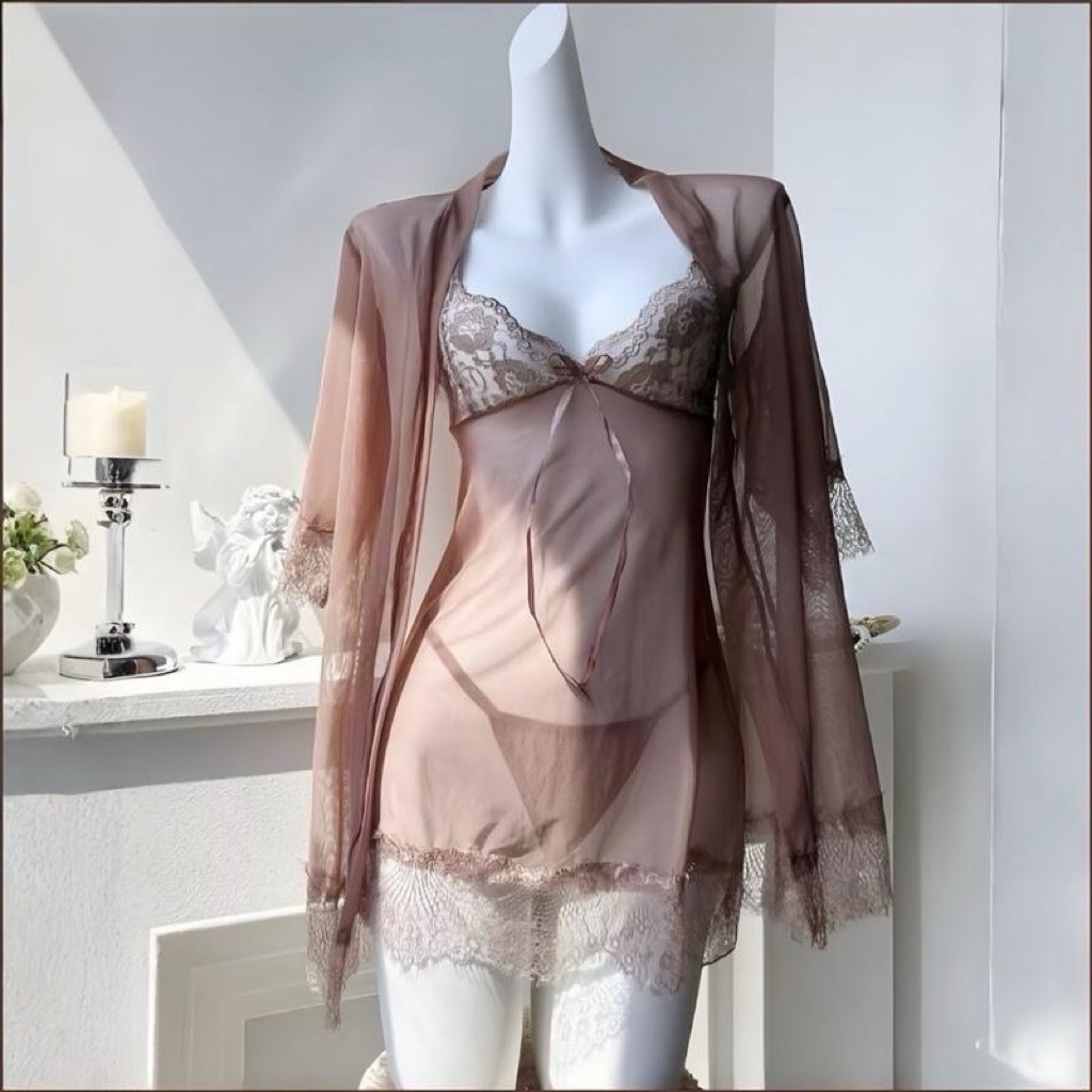 Áo choàng ngủ kèm váy ngủ 2 dây mềm mại cực xinh bộ ngủ mặc nhà tôn dáng phái nữ ( Không Gọng Không Đệm)