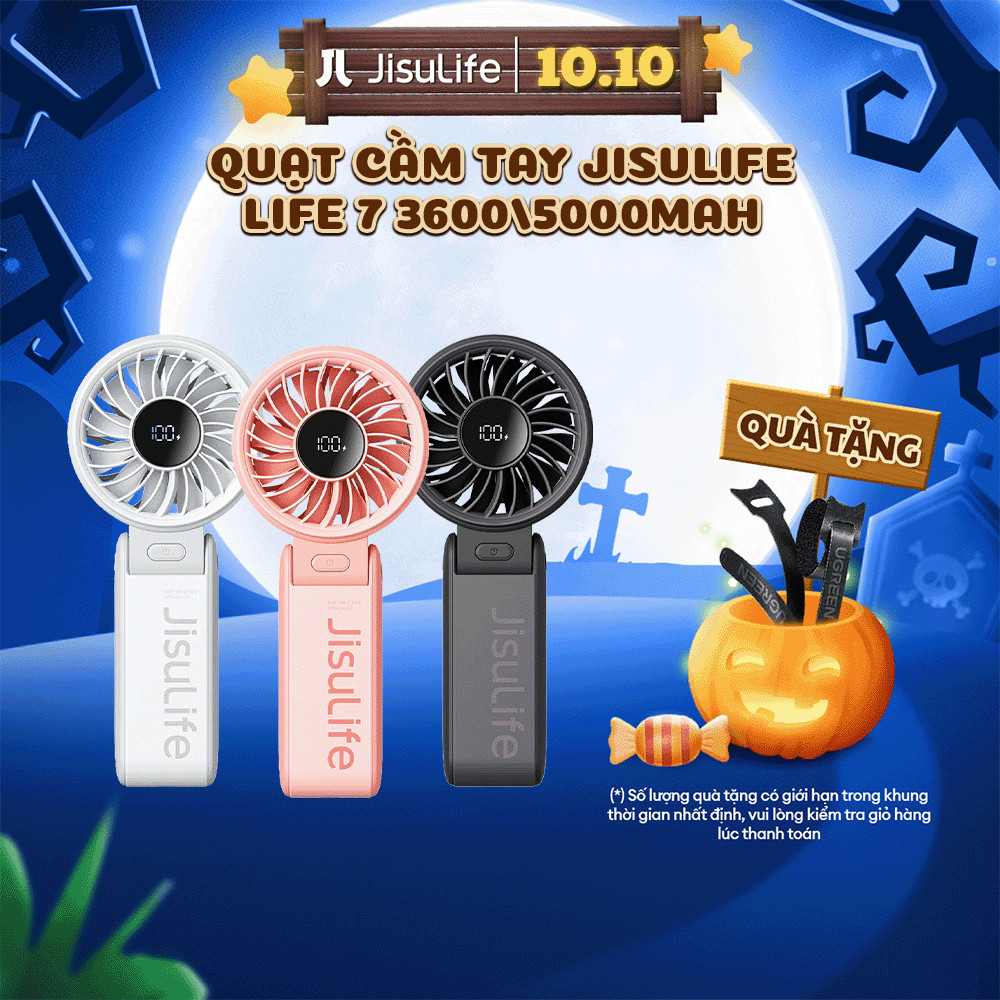 Quạt Cầm Tay Mini JISULIFE Life 7 5 Cấp Gió Màn Hình LED Gập 150 Độ 3600/5000mAh, Bảo Hành 12 Tháng