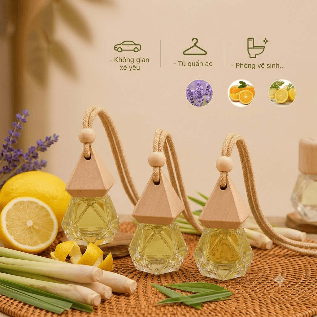 Chai Tinh Dầu Treo Xe & Tủ Quần Áo – Khử Mùi Hiệu Quả, Hương Thơm Tự Nhiên, An Toàn