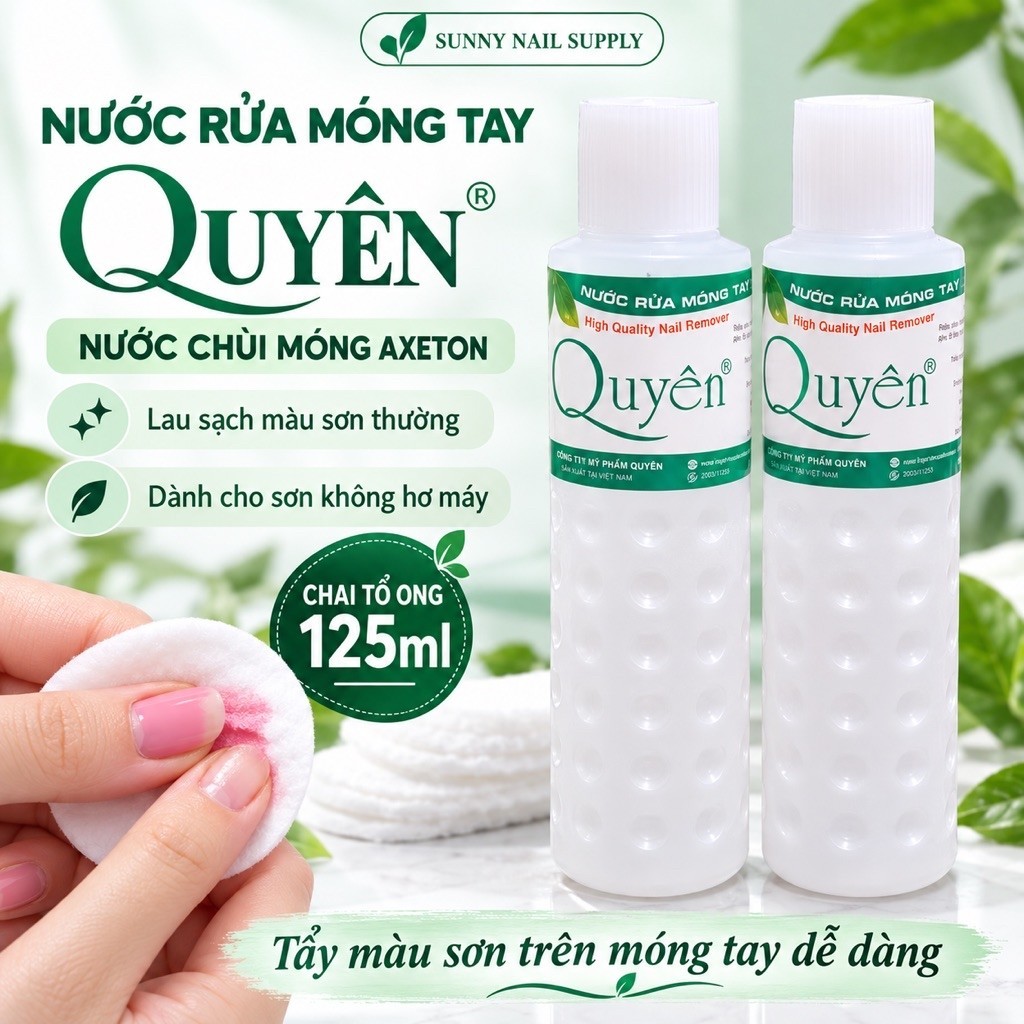 Nước rửa móng tay Quyên axeton tẩy sơn thường / dùng ủ phá sơn gel dạng chai tổ ong