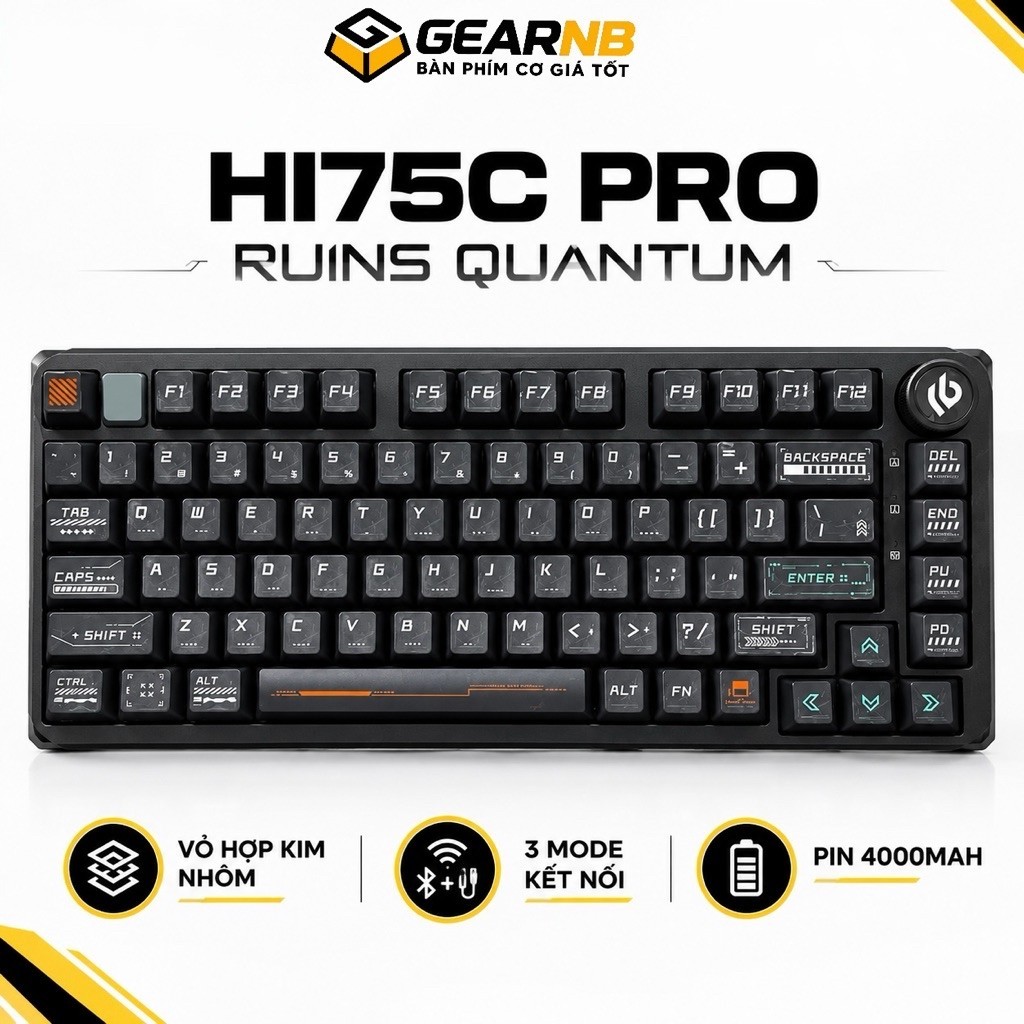 [Hoả tốc] Phím Cơ HI75C PRO Không Dây Bluetooth, Khung nhôm,Núm Xoay Chỉnh Âm Lượng, Dùng Cho PC Laptop Chơi Game