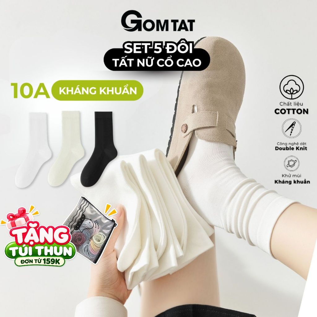 Combo 5 đôi tất nữ thời trang thu đông GOMTAT, vớ nhún cổ cao basic, chất…