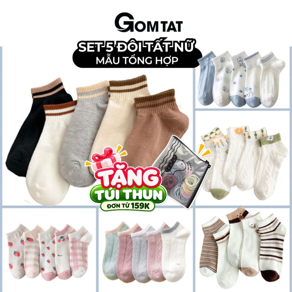 Set 5 đôi tất vớ nữ cổ ngắn GOMTAT mẫu tổng hợp, chất liệu mềm mại êm chân, dễ…