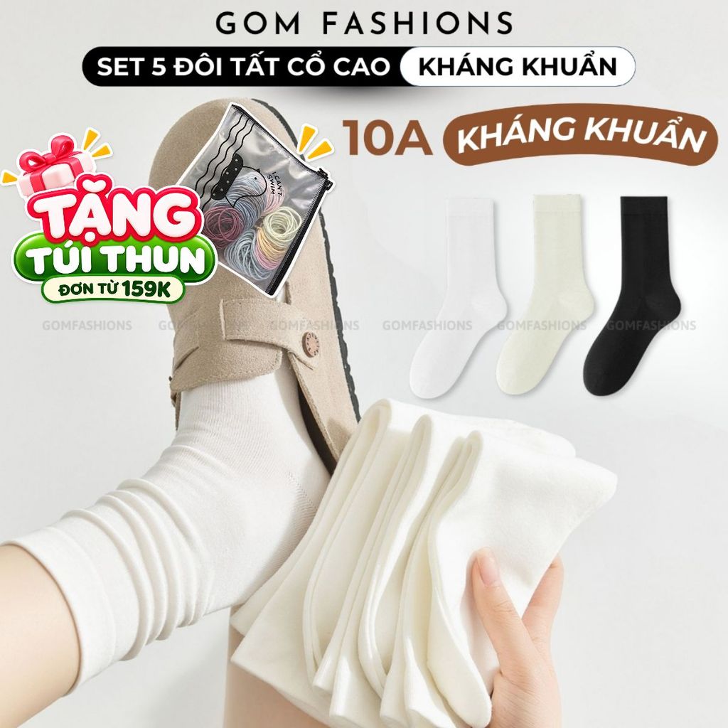 Combo 5 đôi tất nữ cổ cao thu đông GOMTAT mẫu trơn basic, vớ nữ chất cotton mềm mại - OAS-1706