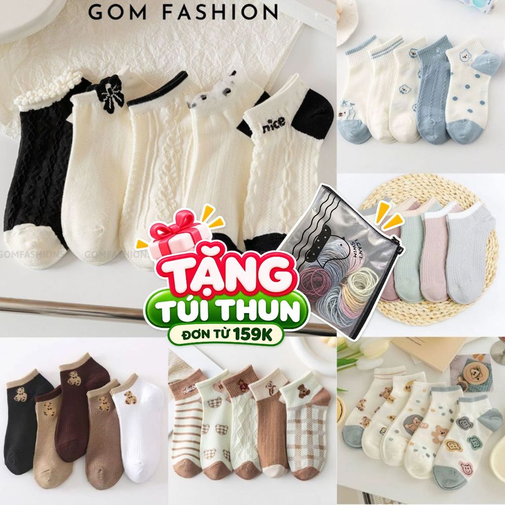 Set 5 đôi tất nữ cổ ngắn họa tiết dễ thương GOMTAT, vớ chân nữ cute siêu xinh…