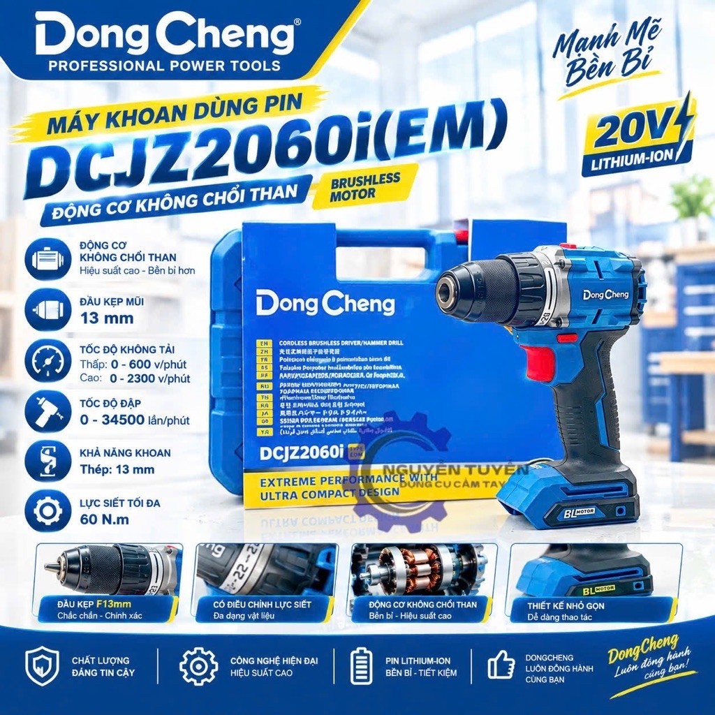 ( ƯU ĐÃI BẢO HÀNH 16 THÁNG ) THÂN MÁY KHOAN DONGCHENG - DCJZ2060i(EM) Động cơ không chổi than