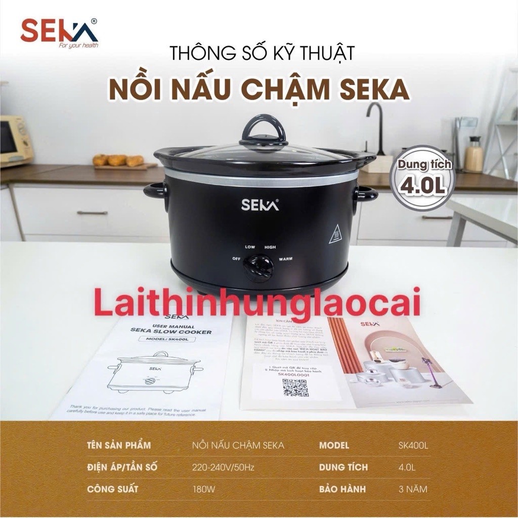 Nồi nấu chậm, hầm chậm Seka-SK400L-4lít -bảo hành chính hãng 36tháng