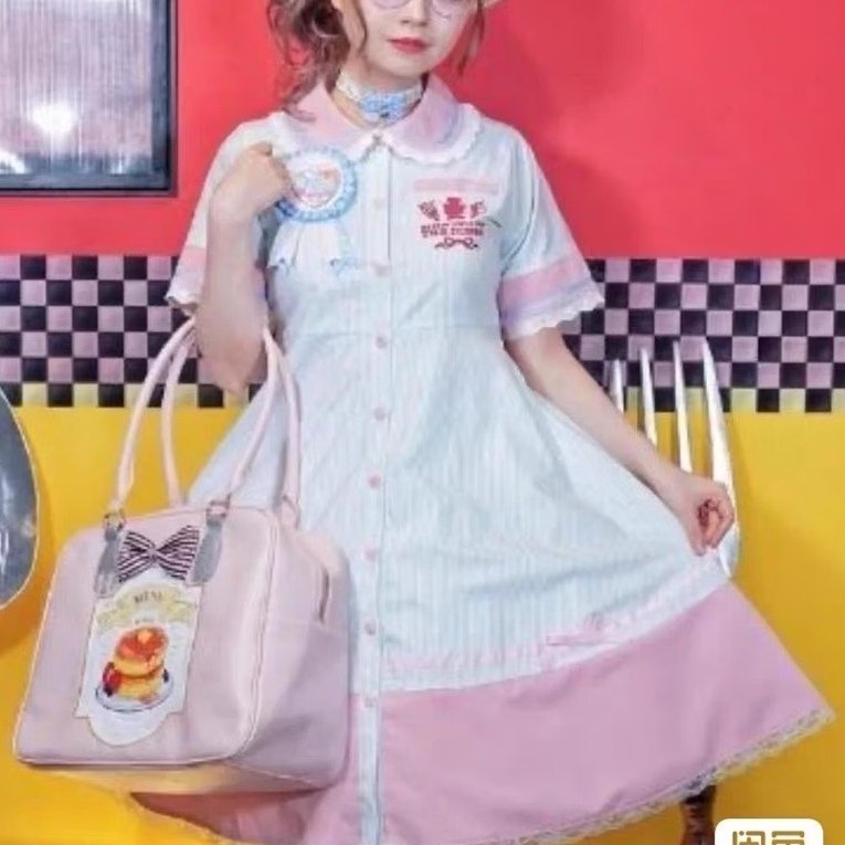 Váy đầm Lolita chính hãng brand Nhật Majoretty phong cách sweet / casual tay ngắn màu xanh pastel ph