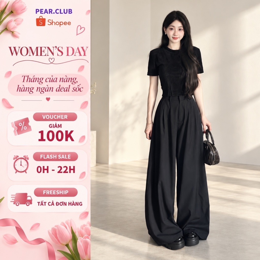 Quần ống rộng nữ LINA quần nữ cạp cao ống suông dài 105cm chất cotton cao cấp thoải mái đi biển, đi chơi - T10