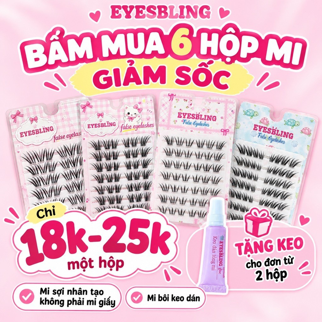 [LINK HOẢ TỐC] Mi giả Eyesbling 99k/6hộp mi truyền thống dùng keo dán