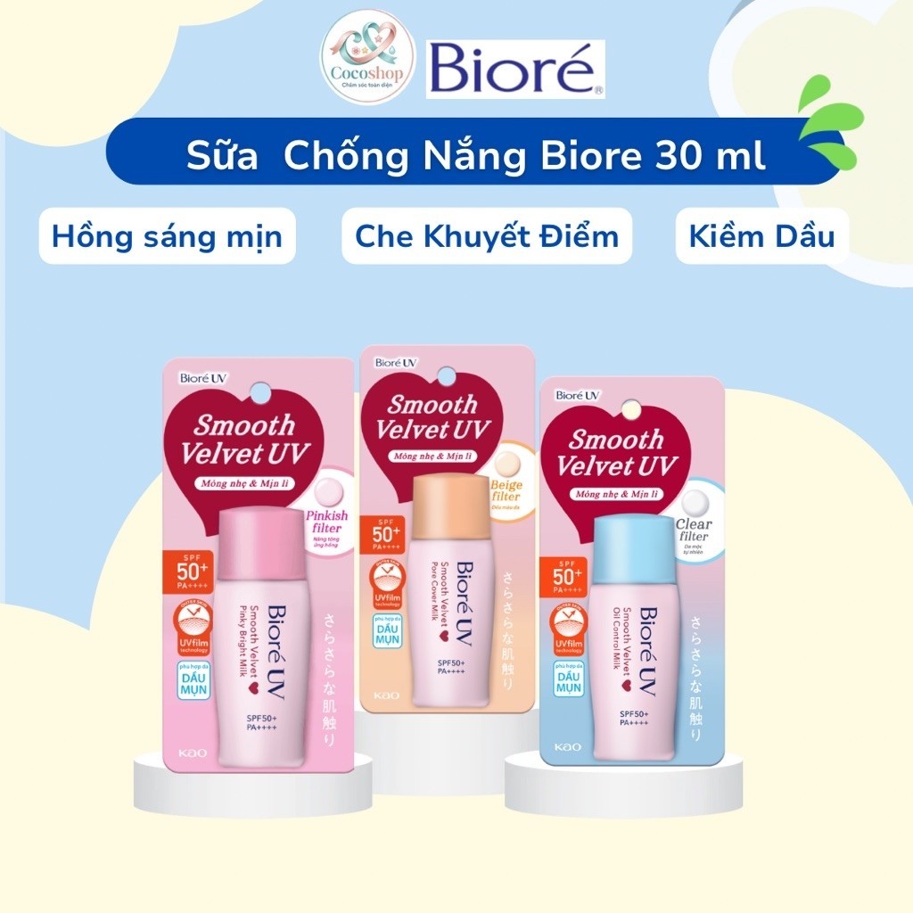Sữa Chống Nắng Trang Điểm Biore UV Màn Nhung Che Phủ Lỗ Chân Lông SPF 50+ PA…