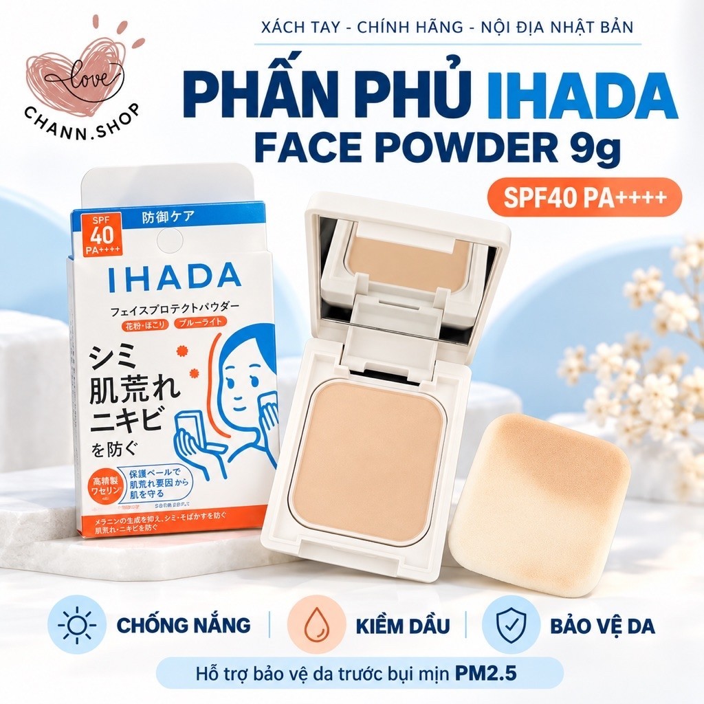 Phấn Phủ Ihada Face Powder 9g – Chống Nắng, Kiềm Dầu, Bảo Vệ Da Mặt Chống Bụi Mịn PM2.5 Nhật Bản