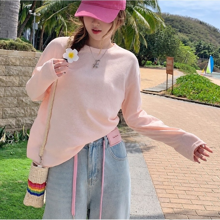 Áo Thun Tay Dài Basic Cotton Xước mỏng nhẹ Form Rộng Unisex Nam Nữ – Hè Thu Đông