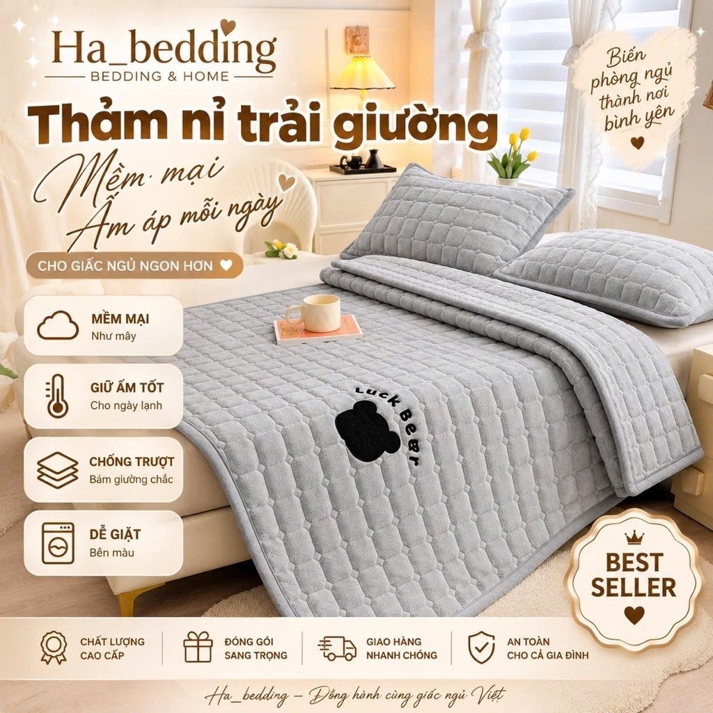 Thảm Nỉ Nhung Trải Giường kèm gối đầu ,Thảm Lông Cừu Mềm Mịn, Dày Dặn, Ấm Áp Mùa Đông, Nhiều Màu Nhiều Kích Thước
