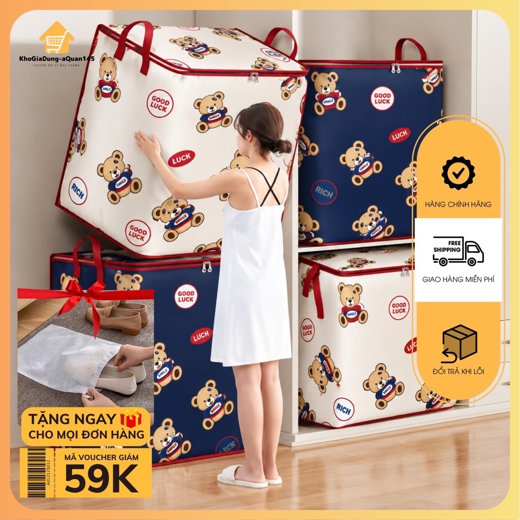 Giỏ đựng quần áo bằng vải chống nước (100L,140L ,180L),túi đựng chăn màn đa năng, có thể gấp gọn, giỏ cất trữ trang trí