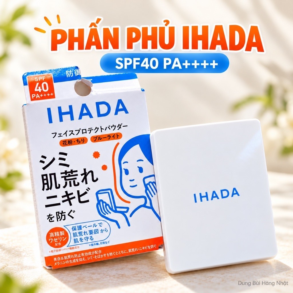 Phấn phủ bảo vệ da mặt Ihada Medicated Face Protect Powder SPF40/PA++++ 9g dưỡng da kiềm dầu chống n