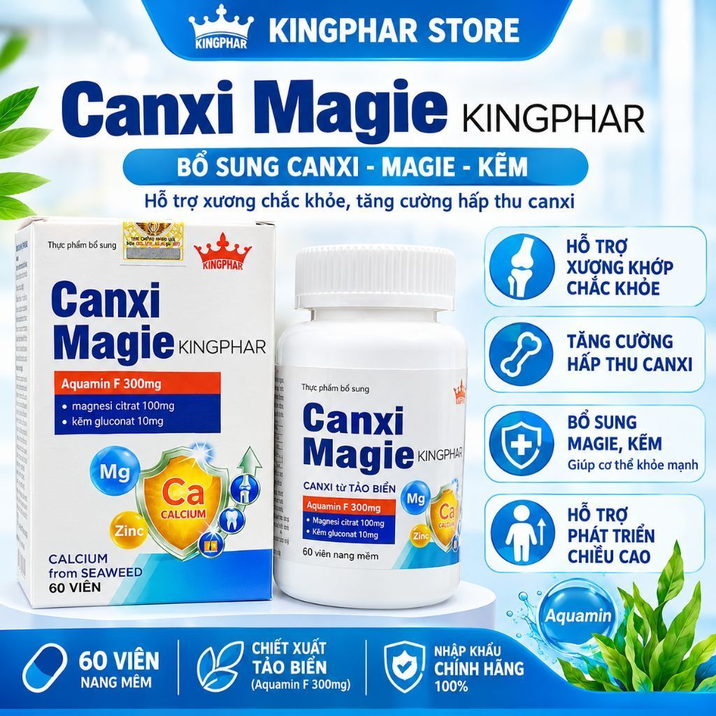 Viên Uống Canxi Magie Kingphar 60 Viên  – Bổ Sung Canxi, Magie Và Kẽm Cho Cơ Thể