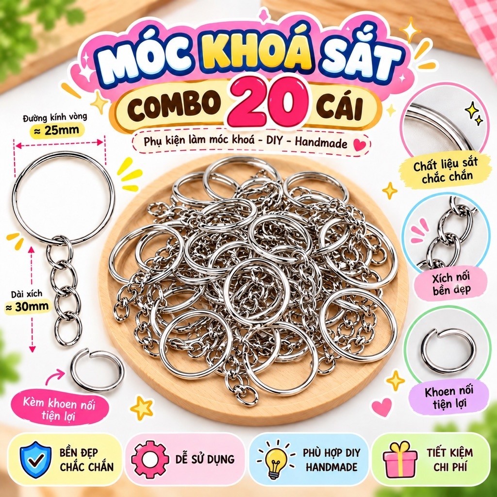 Combo 20 Chiếc Móc Khoá Sắt Tiện Lợi Phụ Kiện Không Thể Thiếu Cho Đồ Handmade