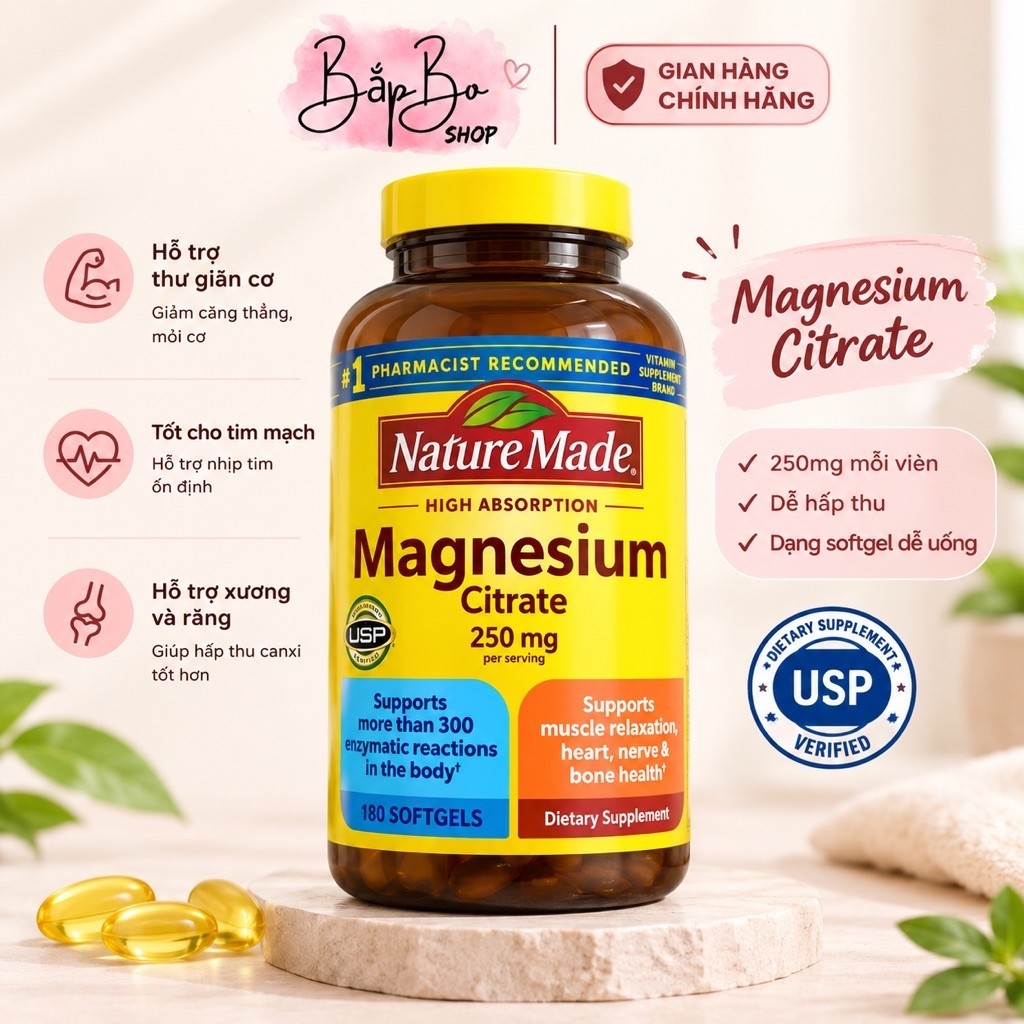 Viên uống Nature Made Magie Citrate hấp thụ cao 250mg