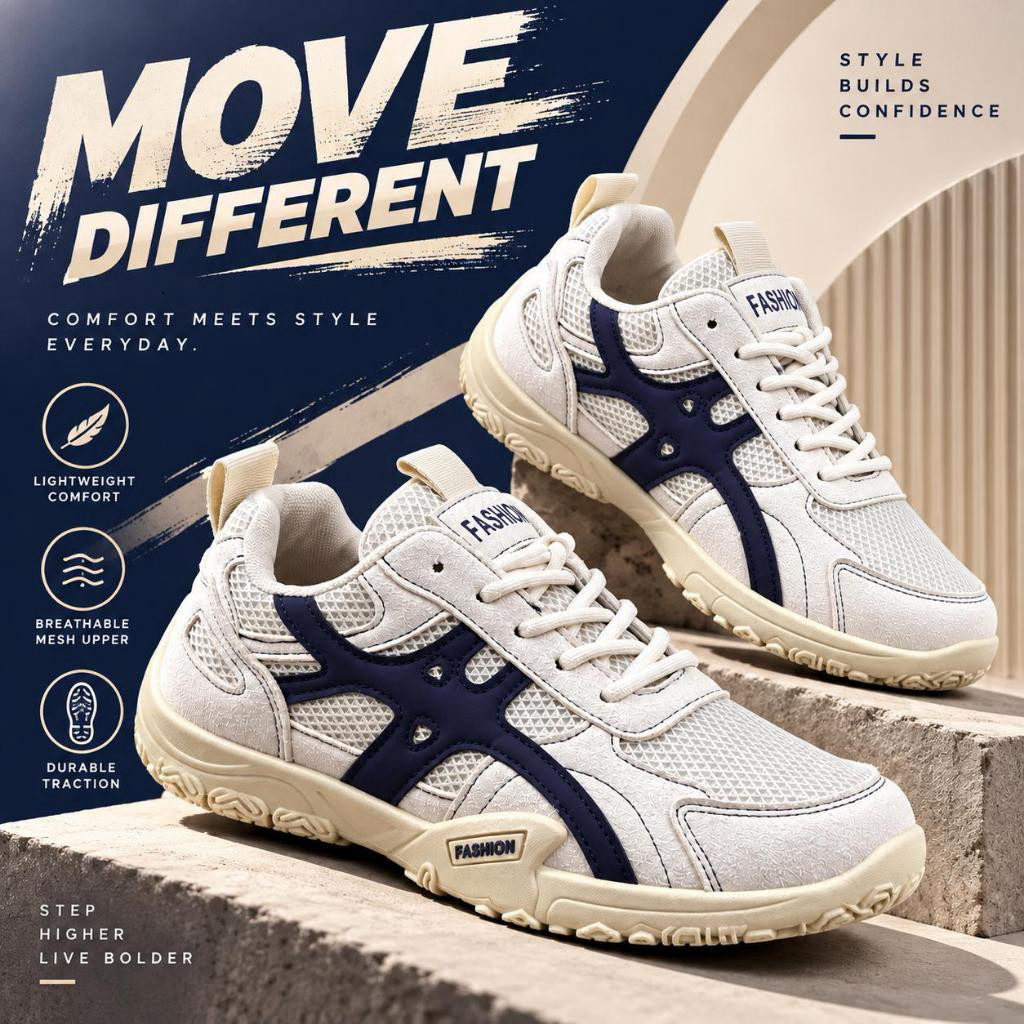 Giày sneaker nam giày thể thao nam LAKINTA phối lưới đế cao su LKT26