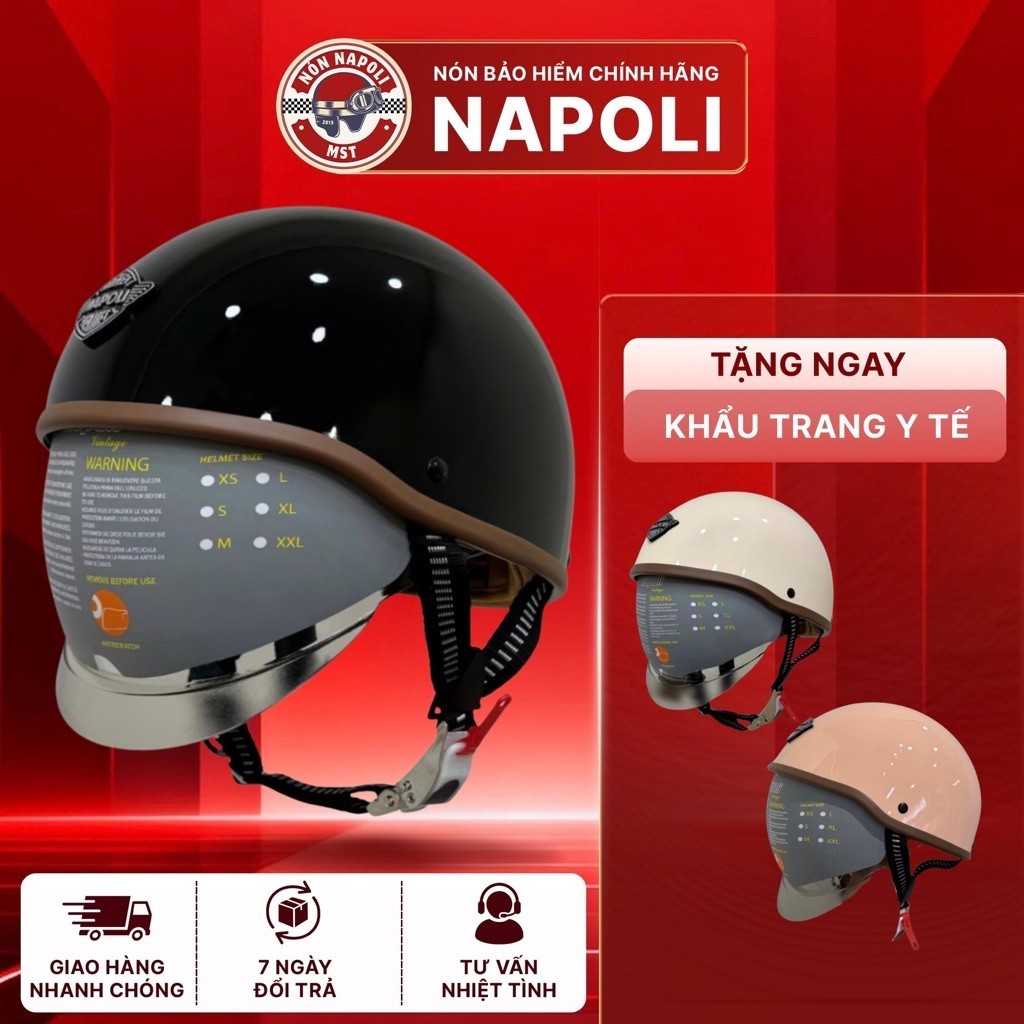 Mũ Bảo Hiểm Napoli Nhật 1/2 Kính Âm CHÍNH HÃNG - Nón Bảo Hiểm Napoli Nửa Đầu Kính Âm N220