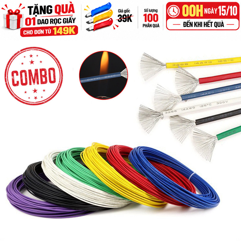 Combo- Dây Điện Silicon Chịu Nhiệt 14AWG - 30AWG Lõi Đồng Mạ Chống Oxy Hóa