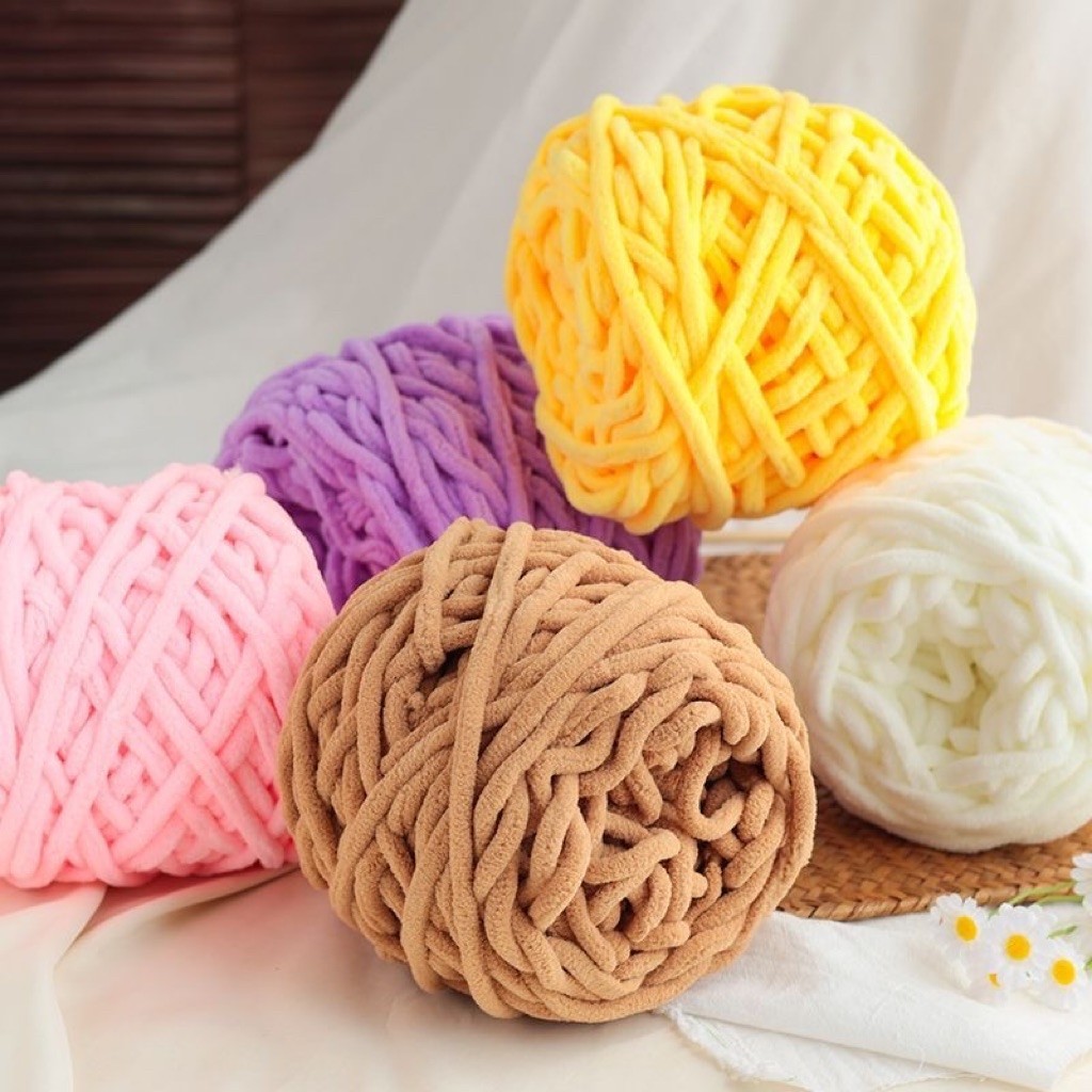 Len nhung đũa dùng để đan móc thủ công, nguyên liệu làm khăn, làm gấu bông, sợi đẹp cuộn 90-100gram